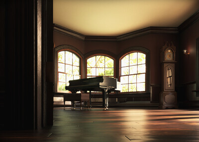 复古_写实_琴房_三角钢琴_维多利亚_欧式_室内