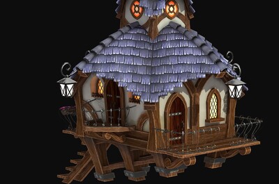 次世代 卡通 pbr 魔法小屋场景 小木屋 森林木屋 二次元 q版 树屋场景