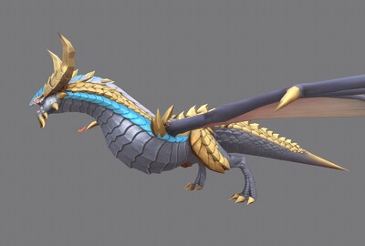 写实 pbr 金甲飞龙 魔幻龙 盔甲飞龙 dragon