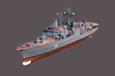 俄罗斯海军1155型(无畏级)反潜舰模型-军舰模型库-3ds Max(.max)模型下载-cg模型网