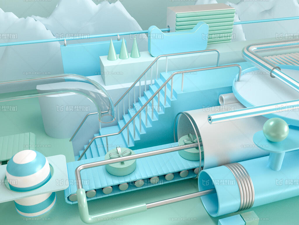 C4D电商典雅类室内场景 科幻空间模型-蓝色模型库-FBX(.fbx)模型下载-cg模型网