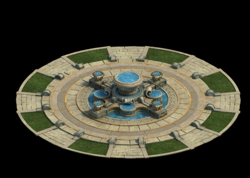 西方 中央 广场  喷泉  雕塑  建筑  场景  2.5d 三渲二