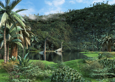 写实科幻环形山场景 恐龙岛 翼龙 山水山海 恐龙 恐龙乐园 恐龙山