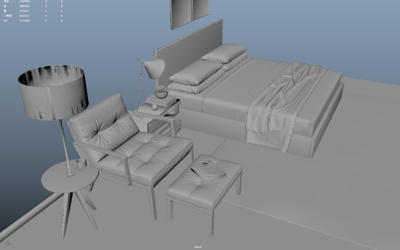 卧室 房间 室内 家具 双人床 台灯 椅_尘雪作品_家装卧室_cg模型网