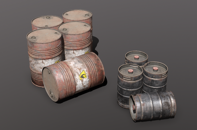 次世代pbr材质破旧的工业油桶 汽油桶 燃料桶 铁桶 工业垃圾 场景道具