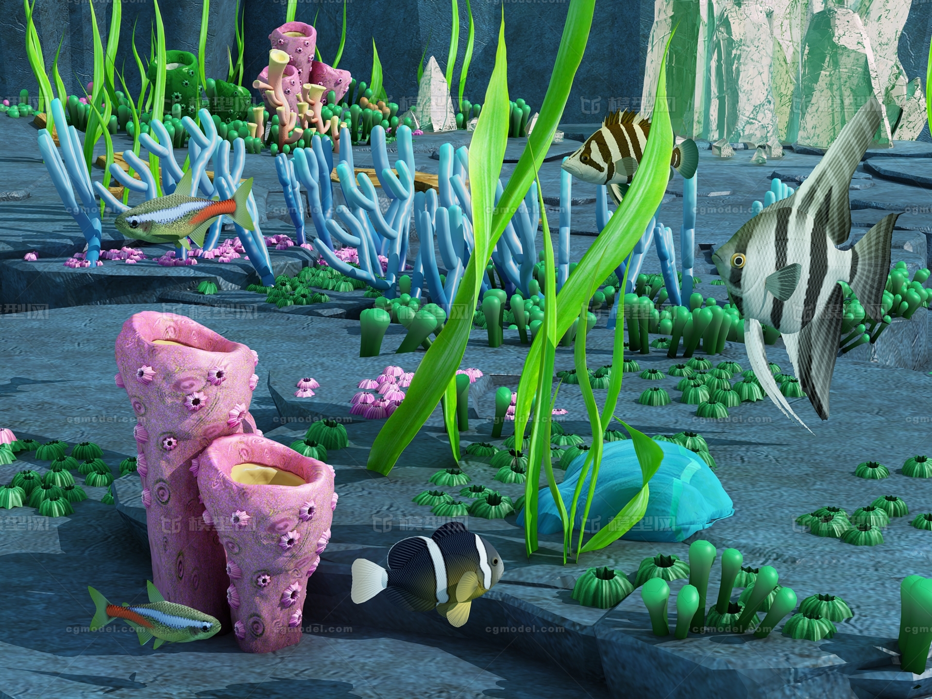 珊瑚礁 海洋世界 海洋馆 水族_周超人作品_场景自然场景_cg模型网