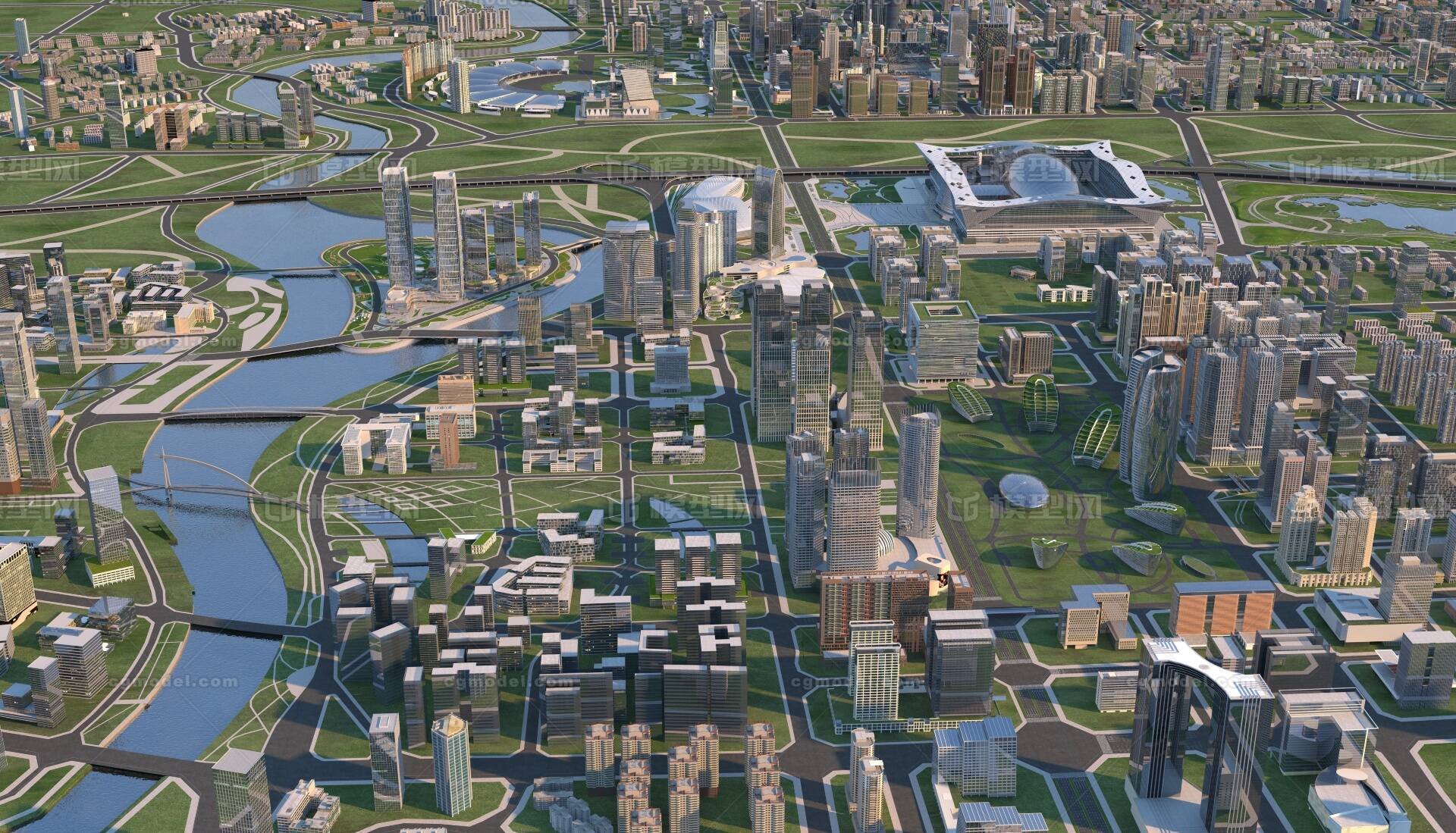 鸟瞰 城市大鸟瞰模型-现代场景模型库-3ds Max(.max)模型下载-cg模型网