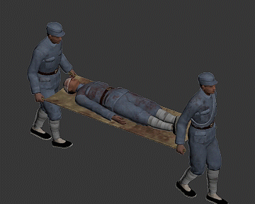 配景 人物 vr 漫游 抬担架 担架 救护 抢救 八路军 军人 skin 蒙皮