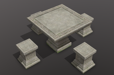 写实户外石桌石凳方形石桌场景道具