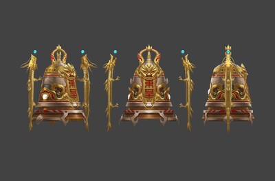 东皇钟 双龙钟 金龙 金属 法宝 法器 神兵 防具 高级 高阶 手绘低模