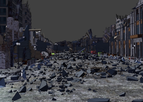 游戏场景 漫画场景 卡通场景 废墟 废弃工厂 倒塌建筑 碎石 楼顶建筑