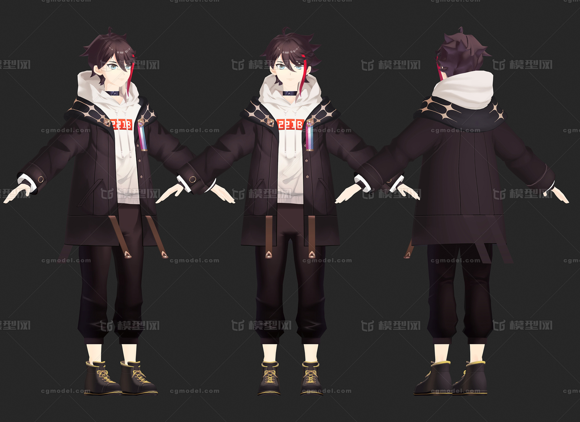 二次元 卡通 手绘 帅哥 冬装 高中生 男性