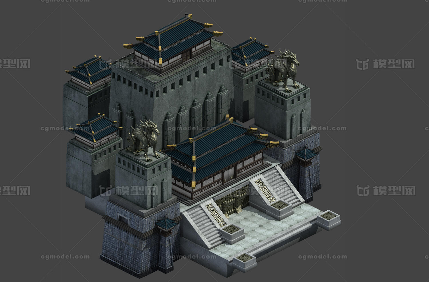 战国建筑,秦国宫殿,写实,带雕像,3渲2,传奇建筑