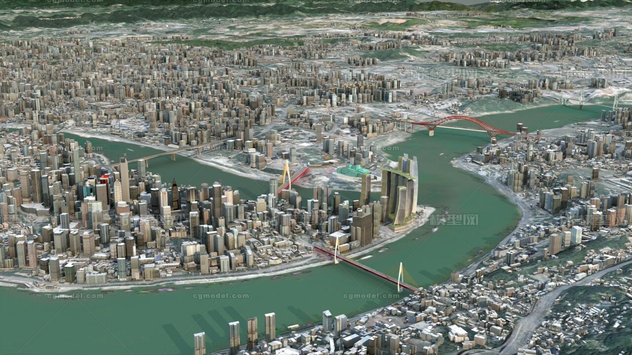 重慶市城市3d模型 數字城市 重慶地形山脈 重慶市鳥瞰 重慶建築