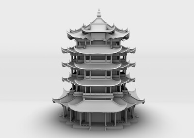 黄鹤楼 武汉黄鹤楼 白模 uv已分 内含obj fbx maya max文件
