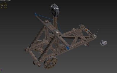 精巧细致投石车抛石车 弩车推车攻城车战车 有绳索机构