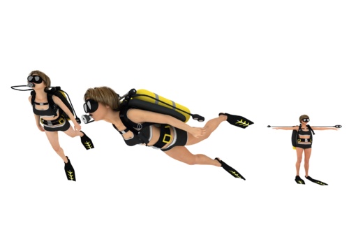 写实高模 女潜水员 蛙人 救生员 潜水服 潜水镜 特种部队 潜水装备