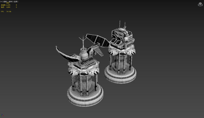 次世代 pbr 科幻雷达 防御塔 护盾 震荡炮塔 炮台 赛博朋克 科幻未来