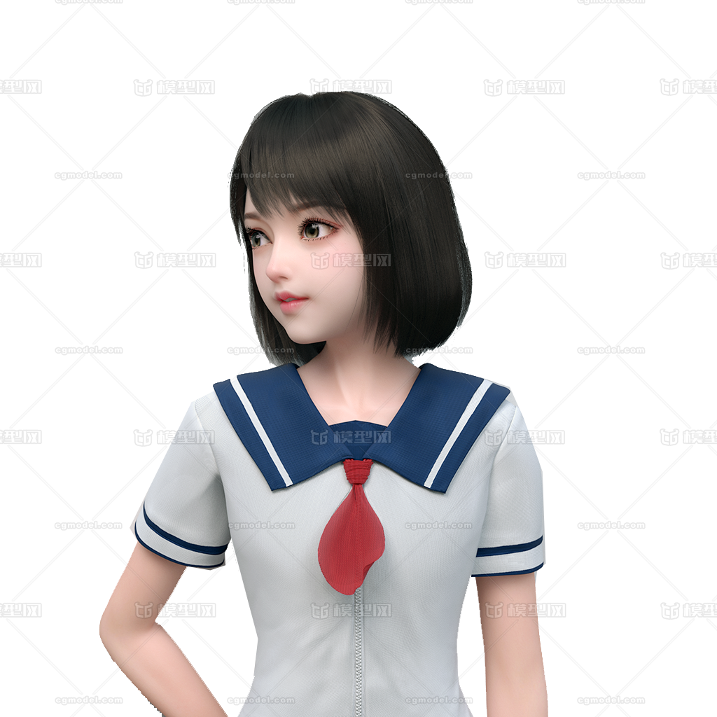 美少女制服萝莉短发人 带绑定带贴图 Cg模型网 Cgmodel 三维设计师交流互动平台 专注多品类3d模型下载 原创作品分享 软件学习