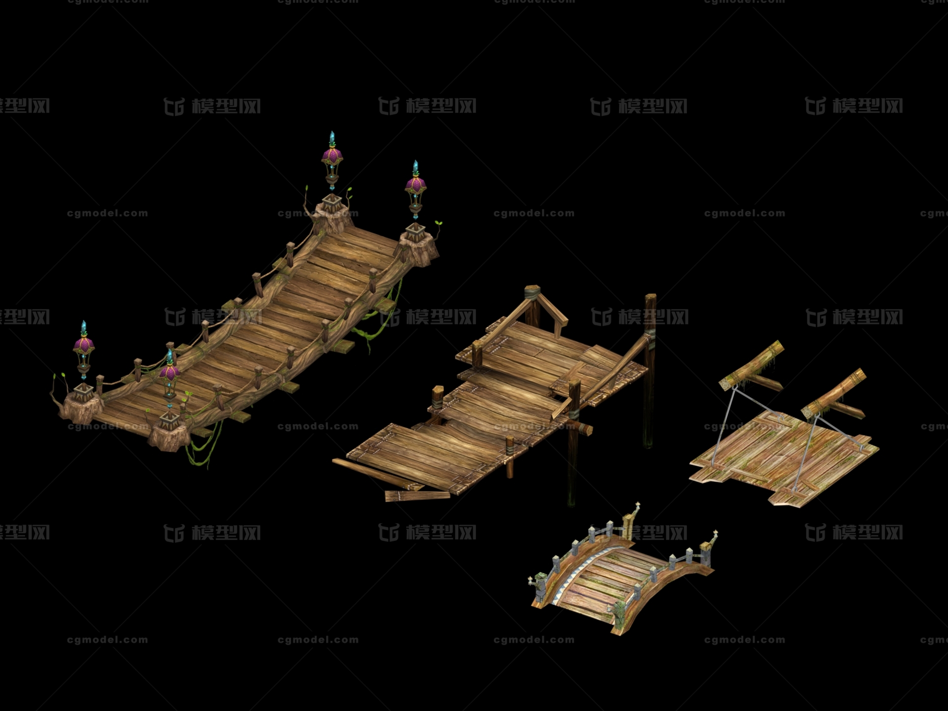 14中式园林景观桥小木桥木拱桥sketchup草图模型下载 - 草图大师模型
