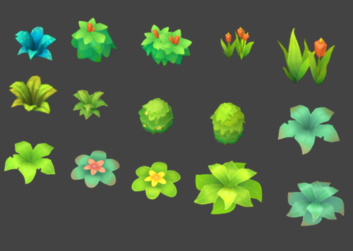 q版植物,草,手绘,游戏植物,野草,小草,路边小花,大叶植物,野花