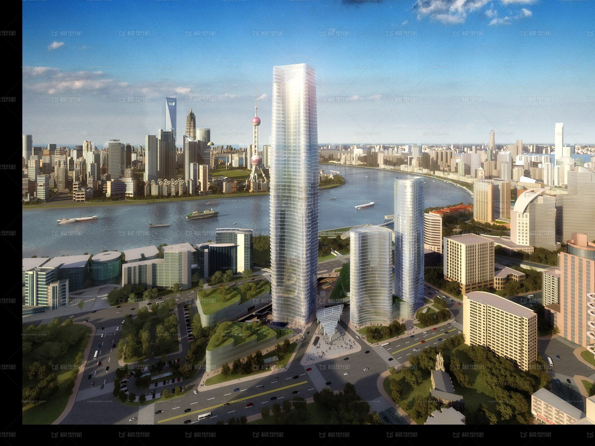 标志性建筑 上海鸟瞰 陆家嘴_hueryuan08作品_场景现代场景_cg模型网
