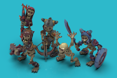 3d卡通 骷髅士兵 骷髅弓箭手 骷髅盾兵 卡通士兵 骷髅弩手 骷髅武士