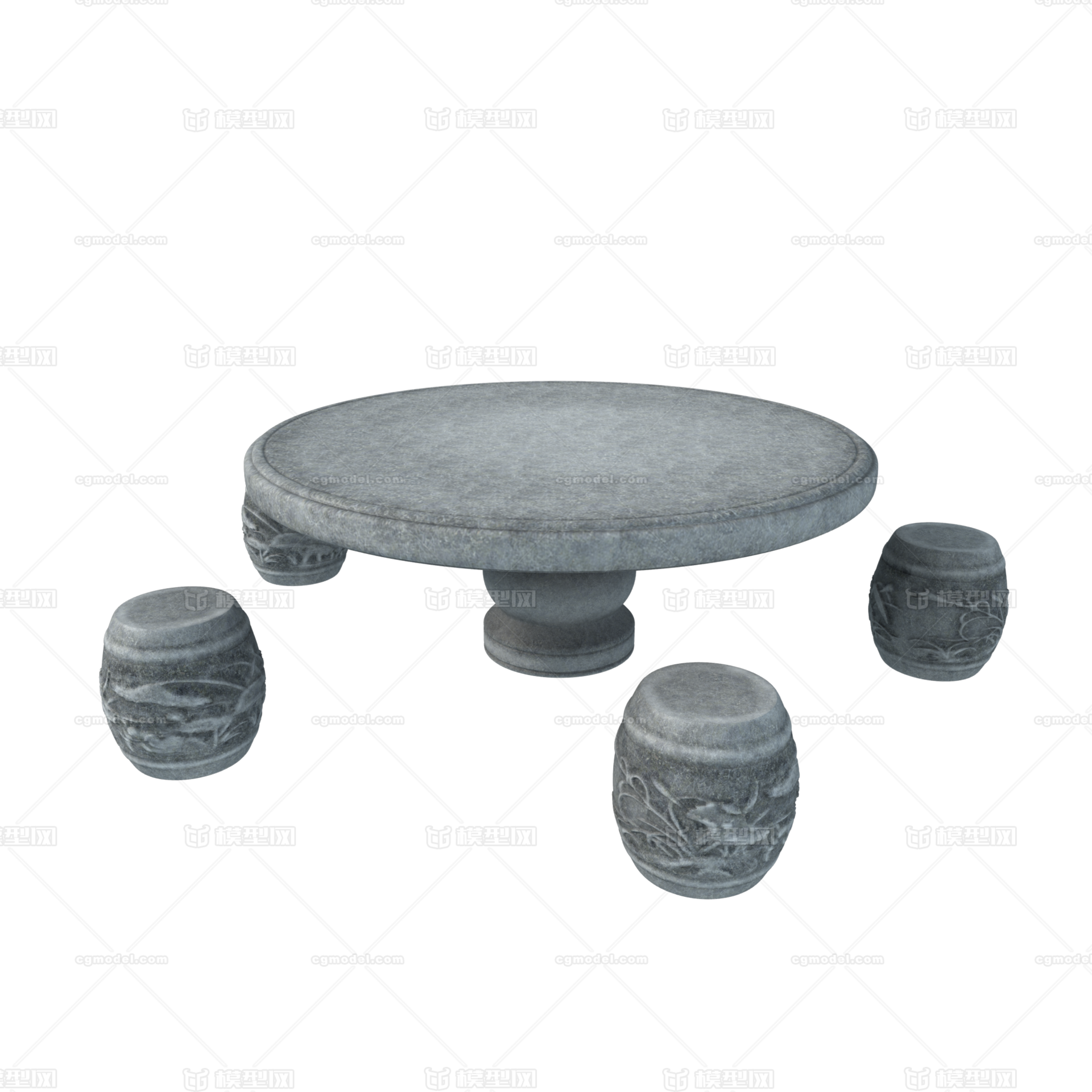 古代石桌石椅子 圆桌模型-家居装饰模型库-Maya(.ma/.mb)模型下载-cg模型网