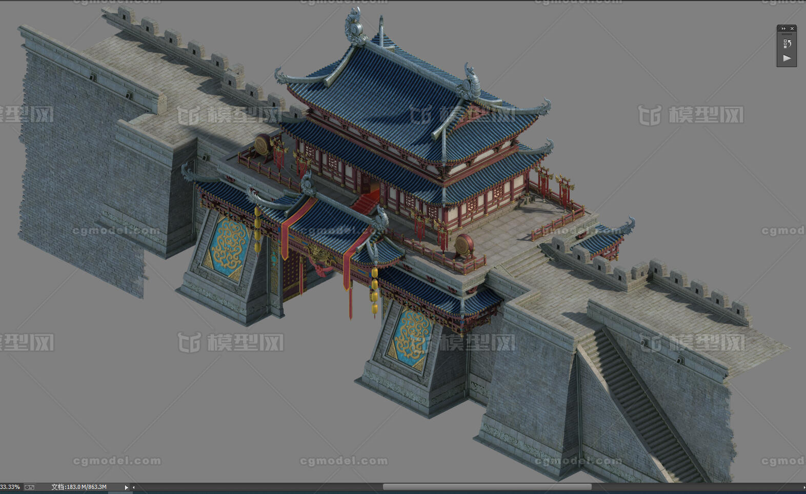 城门 古代城楼城墙模型-古代场景模型库-3ds Max(.max)模型下载-cg模型网