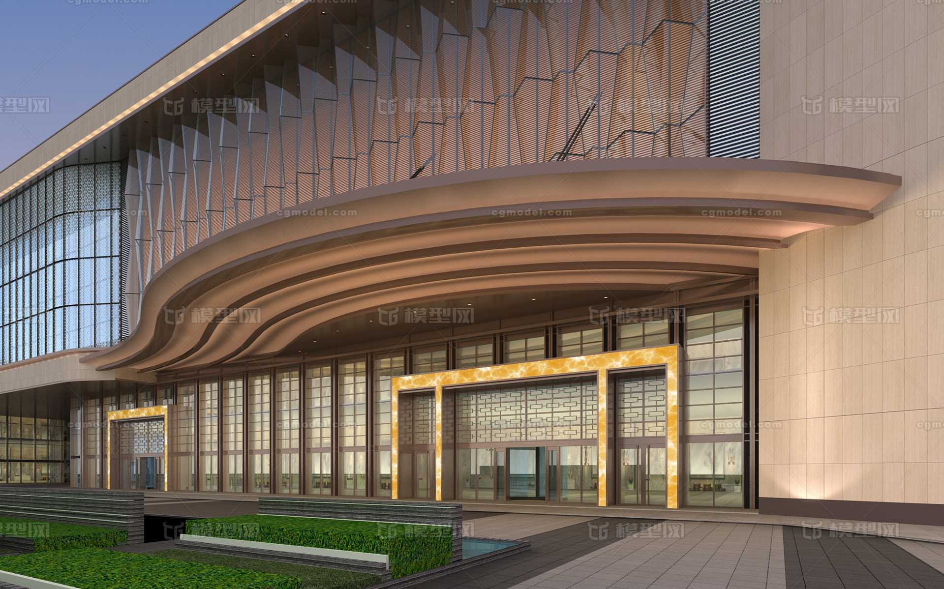 商业办公楼。办公楼门头。入口门头。模型-现代场景模型库-3ds Max(.max)模型下载-cg模型网