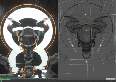 机械牛头科幻概念场景