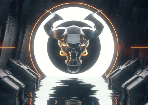 机械牛头科幻概念场景