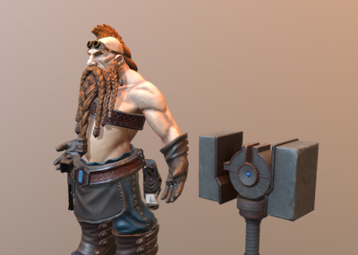 次时代 pbr 矮人 铁匠 战士 大胡子 铁锤 锤子