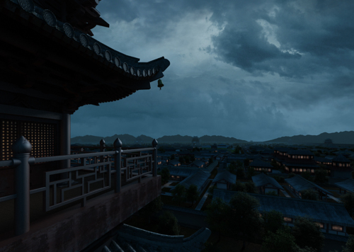 古代夜景 古建半鸟瞰 成品镜头_cg打工人作品_场景古代场景_cg模型网