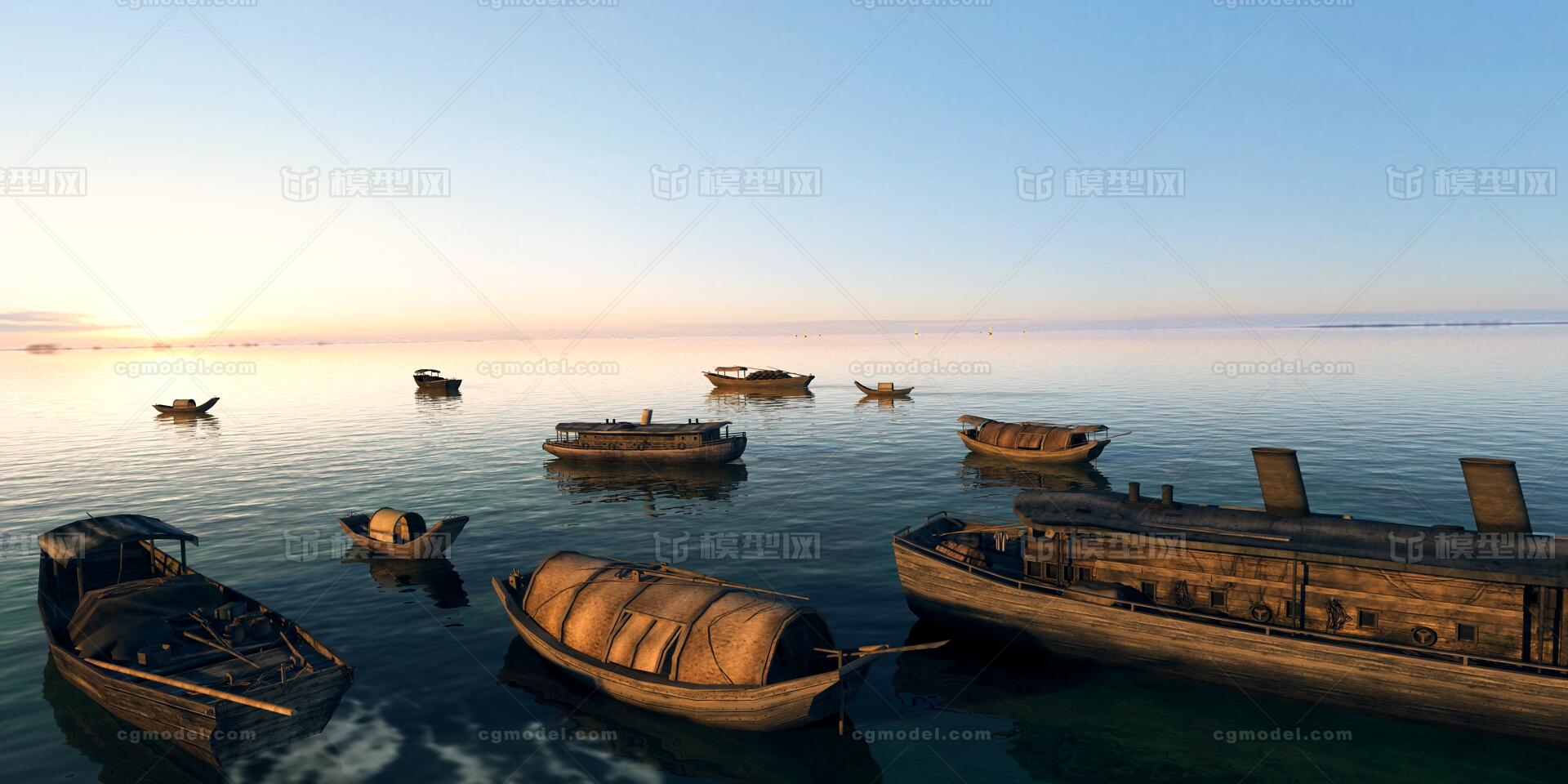 古代商船队 小木船模型-古代船/仿古船模型库-3ds Max(.max)模型下载-cg模型网