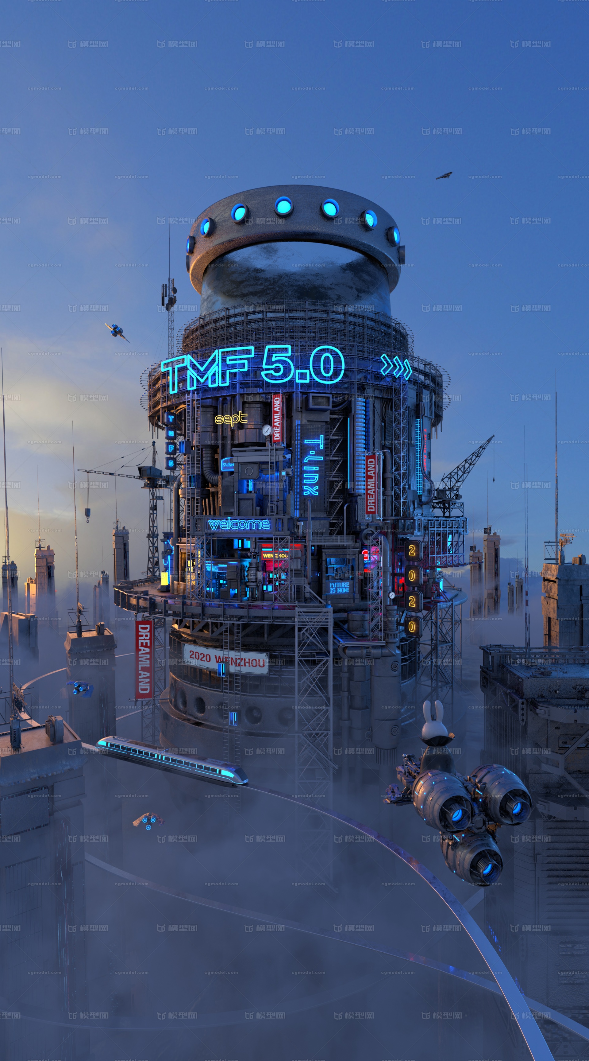 C4D科幻悬空城市模型-科幻场景模型库-Cinema 4D(.c4d)模型下载-cg模型网