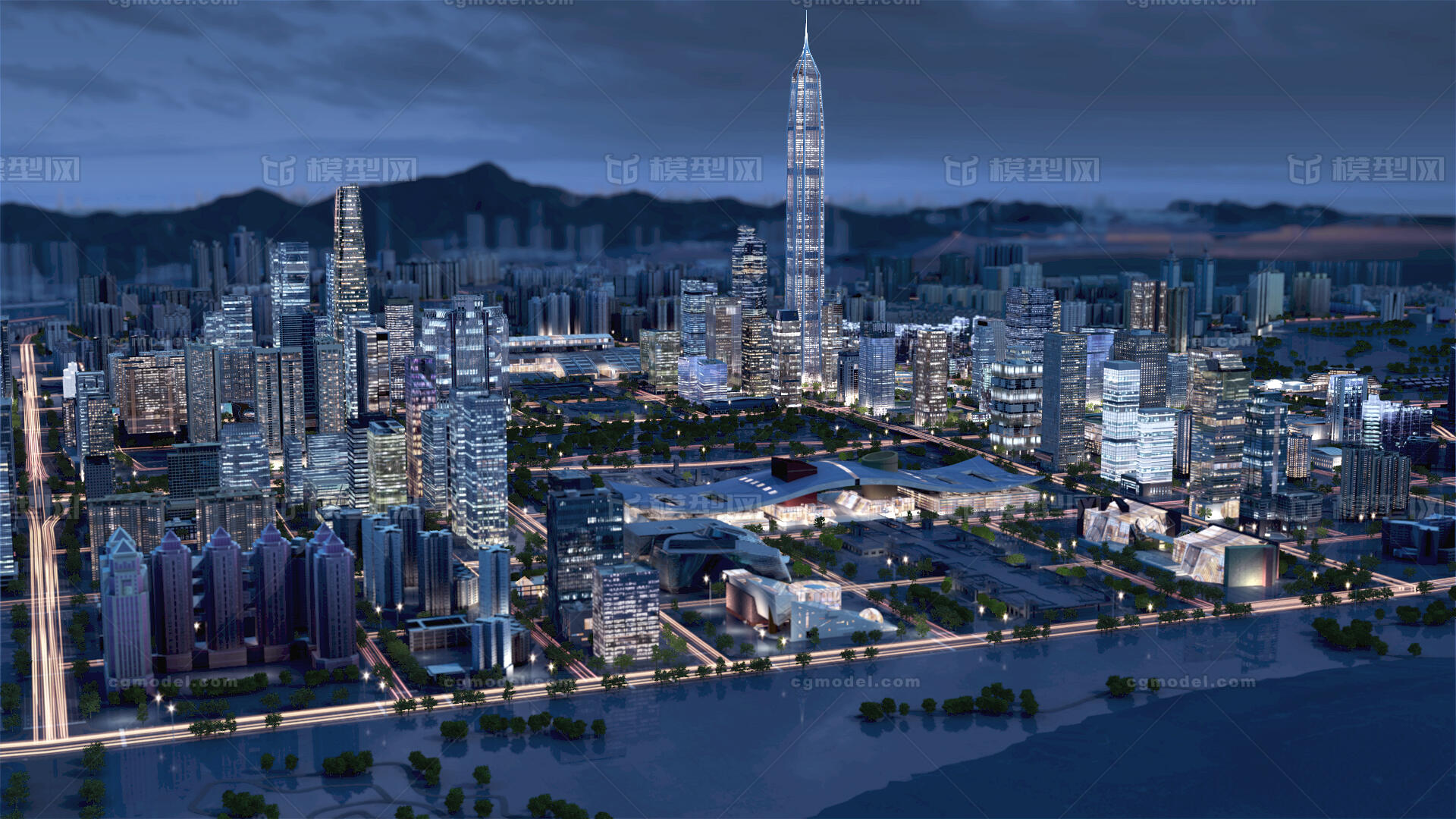 深圳福田鸟瞰 市民中心模型-公共设施模型库-3ds Max(.max)模型下载-cg模型网