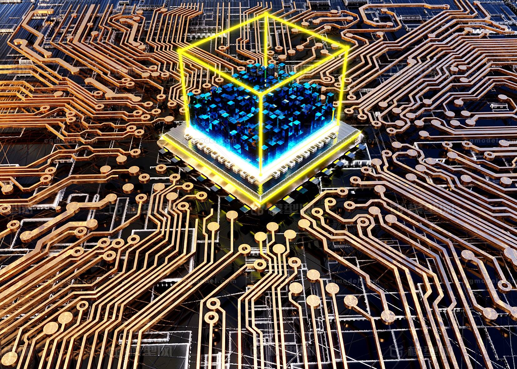 科技芯片 能量方块 数据 电流 数据流 电子流动 未来 科技 科幻