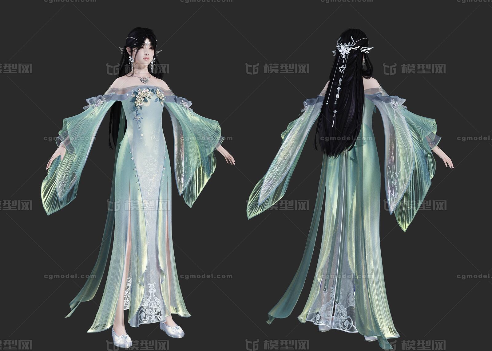 PBR 汉服美女模型-女人模型库-3ds Max(.max)模型下载-cg模型网