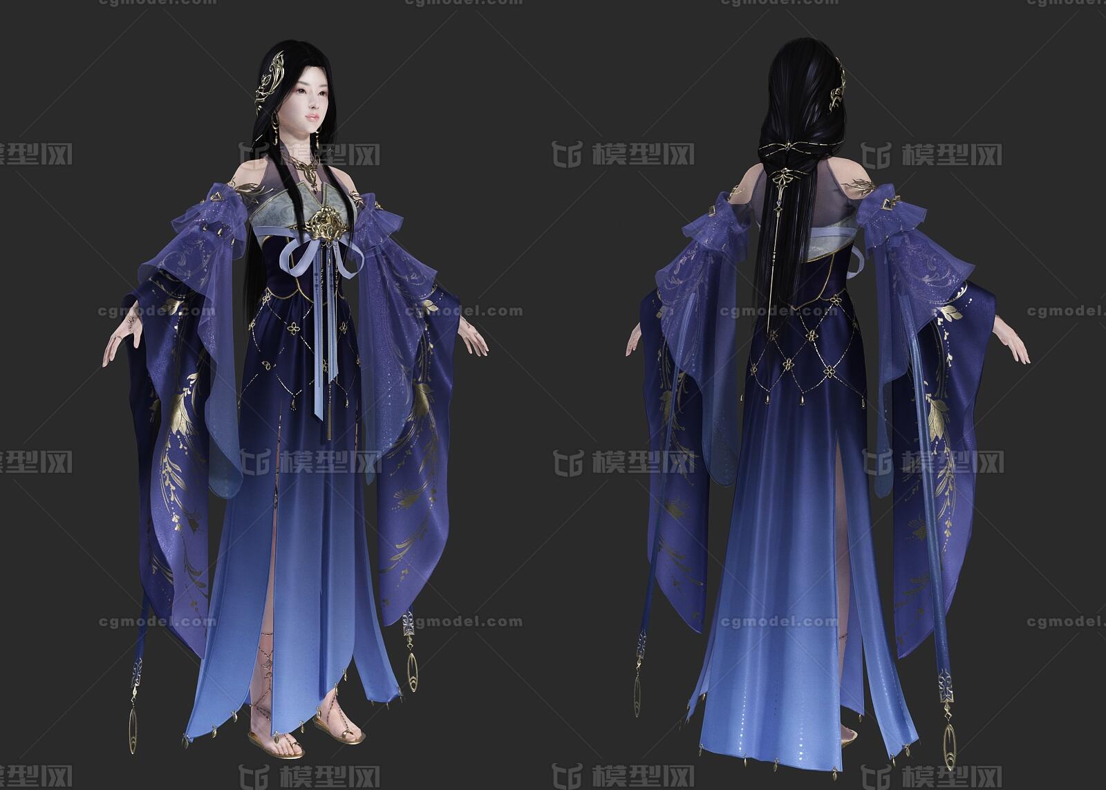 PBR 汉服美女模型-女人模型库-3ds Max(.max)模型下载-cg模型网