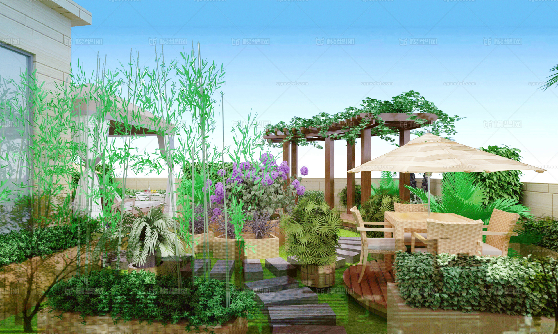 庭院 阳台 阳光房 花园 庭院 自然场景_DDyang作品_场景现代场景_cg模型网