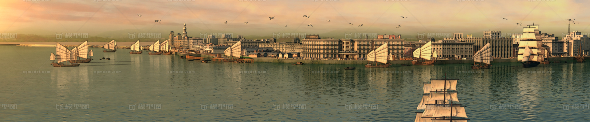 广州十三行 古代商行模型-古代场景模型库-3ds Max(.max)模型下载-cg模型网