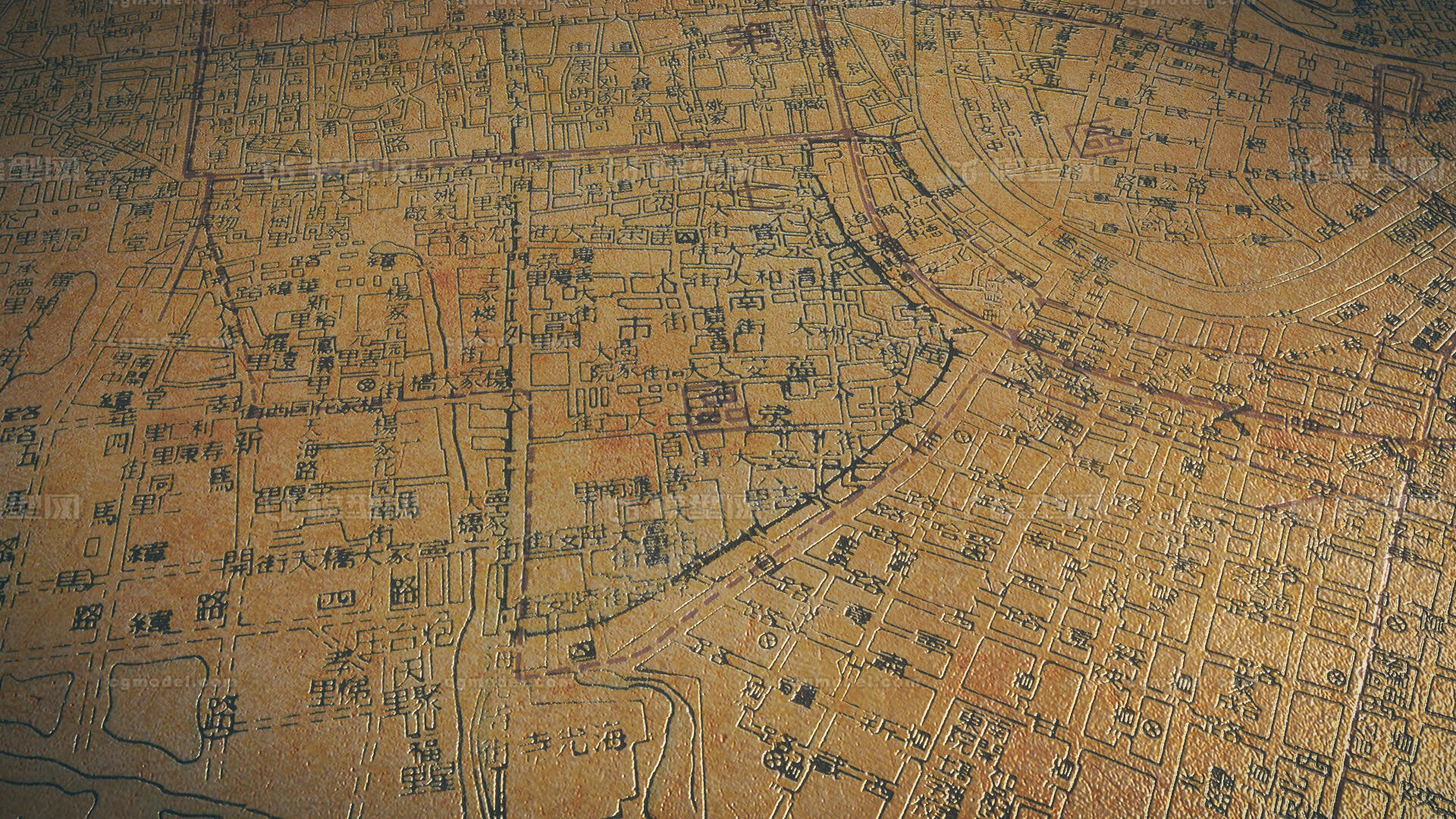 铜板地图 老地图做旧 天津老地图 市中心民国地图