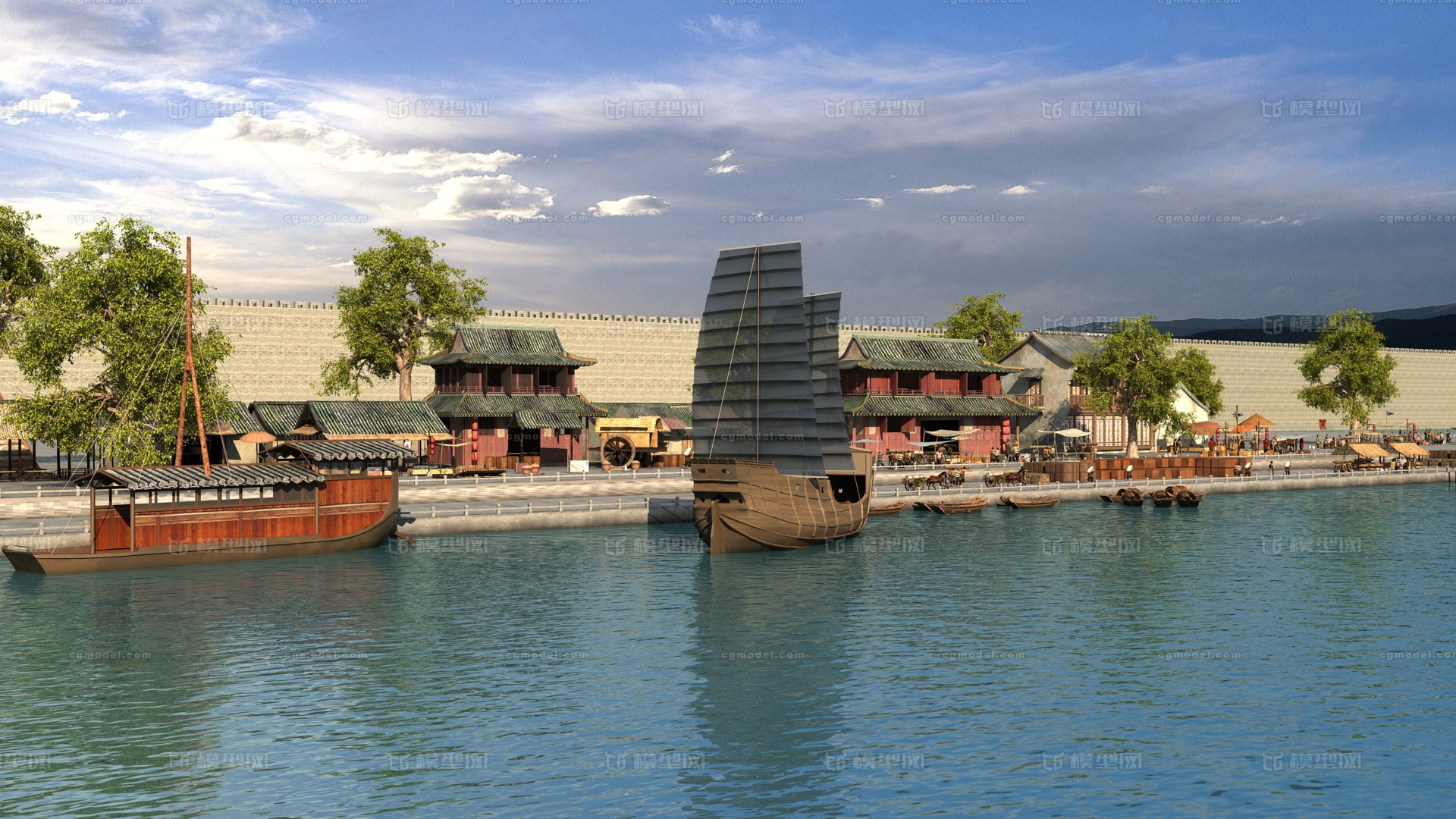 古代场景 古代码头模型-古代场景模型库-3ds Max(.max)模型下载-cg模型网