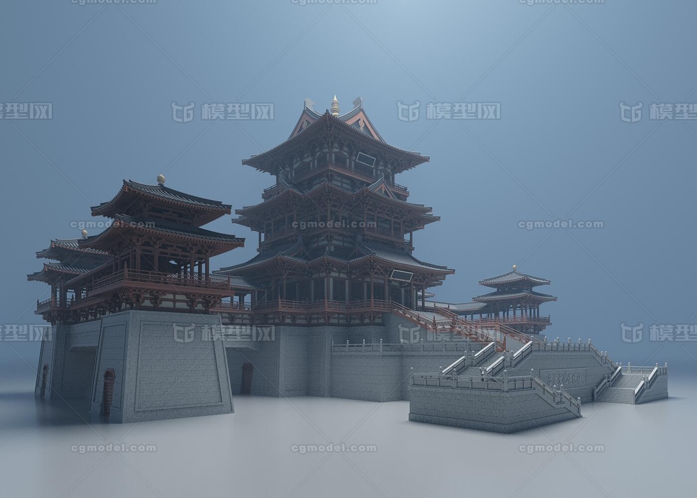 古建筑城楼模型-历史建筑模型库-3ds Max(.max)模型下载-cg模型网