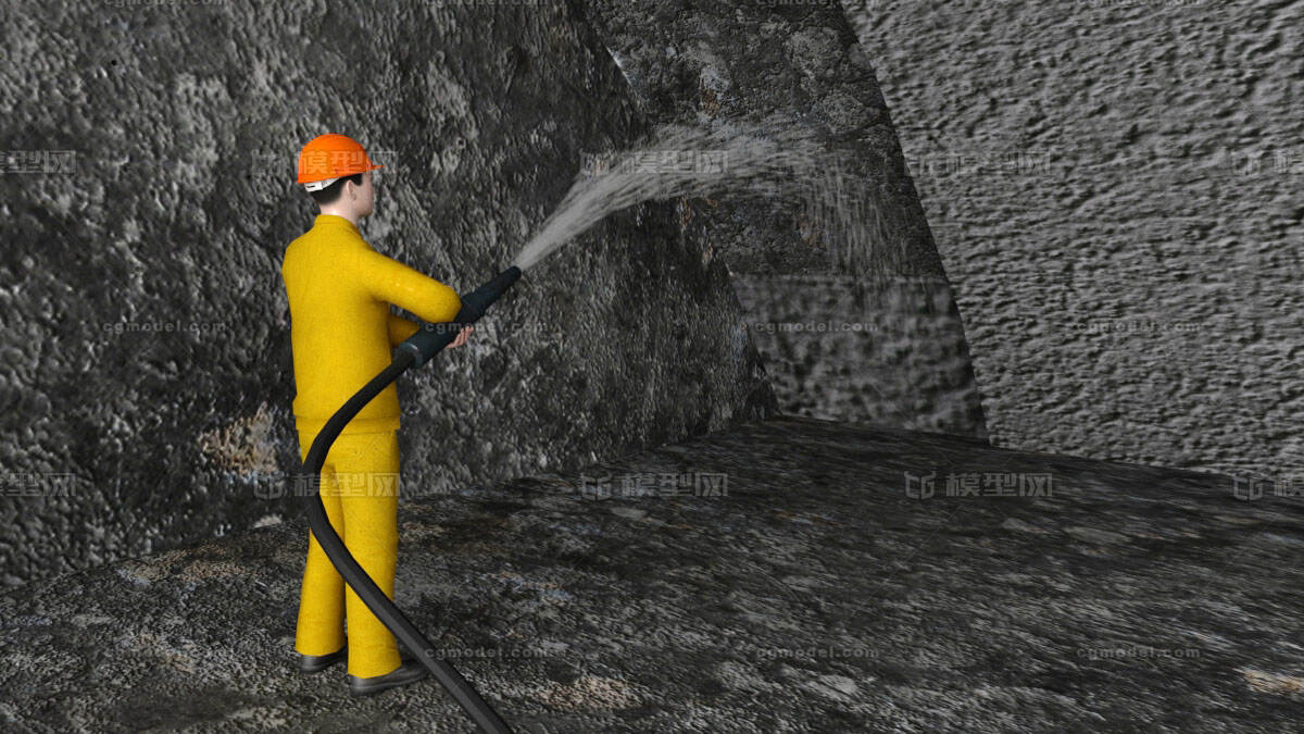 配景 vr 漫游 喷浆 喷射 隧道 工人 劳动 施工 动画