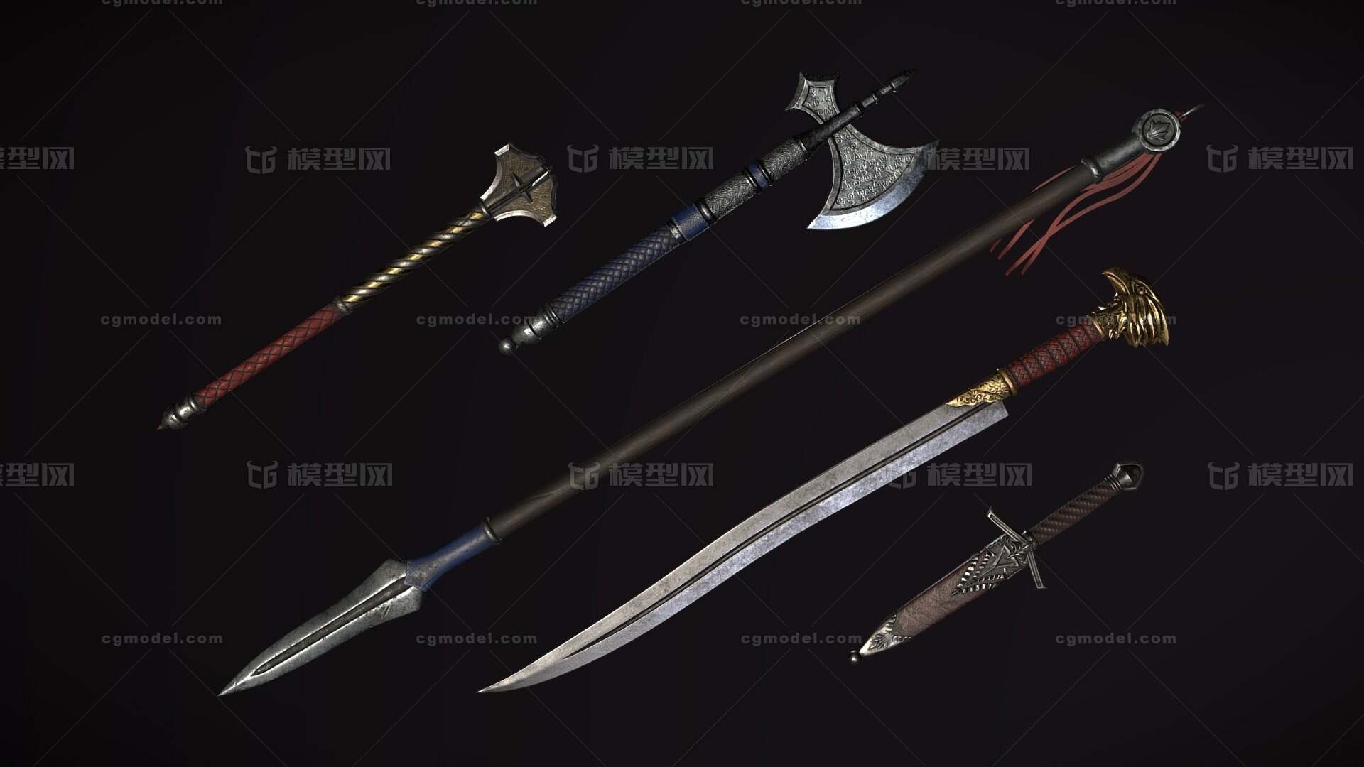 pbr次世代武器 刀剑 斧头_蓝波是漂亮的小牛牛作品_武器冷兵器_cg模型