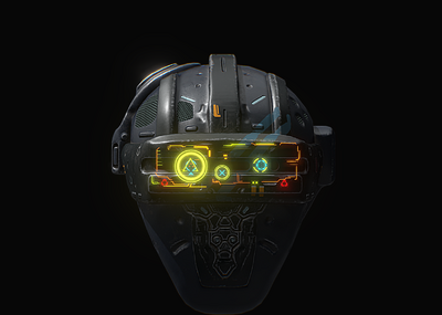 次世代 pbr 科幻全息头盔 军用头盔 赛博朋克 机甲 战警 全息影像