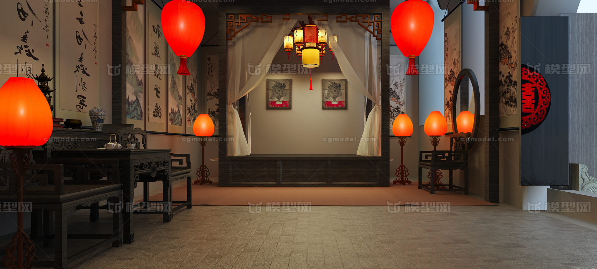 古代卧室 中式卧室模型-古代场景模型库-3ds Max(.max)模型下载-cg模型网