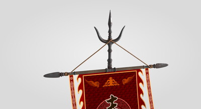 中国风 细致古代旗帜旗杆 5 无缝循环动力学风吹点缓存旌旗飘飘 无级